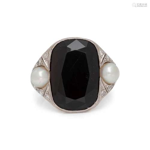 ART DECO, SARD, PEARL AND DIAMOND RING