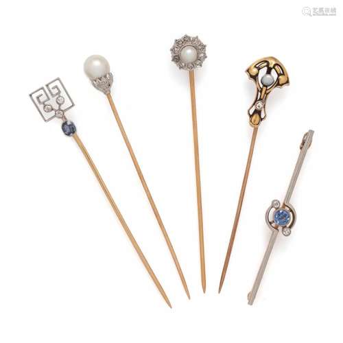 COLLECTION OF ANTIQUE MULTIGEM AND DIAMOND STICKPINS