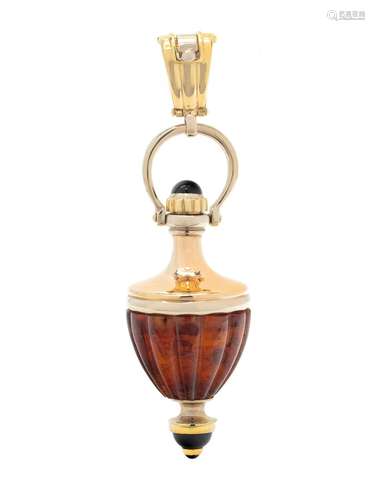 AMBER AND ONYX PERFUME BOTTLE PENDANT