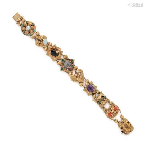 YELLOW GOLD AND MULTIGEM SLIDE BRACELET