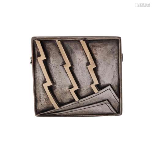 MODERNIST, SILVER AND YELLOW GOLD BROOCH