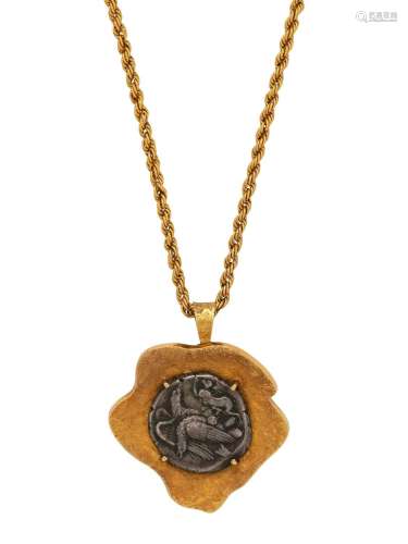 YELLOW GOLD AND ANCIENT GREEK COIN PENDANT/NECKLACE