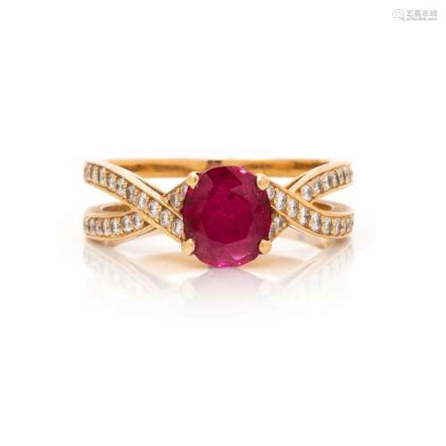 TIFFANY & CO., YELLOW GOLD, RUBY AND DIAMOND RING