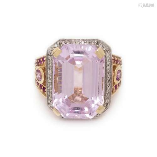 KUNZITE, DIAMOND AND PINK SAPPHIRE RING