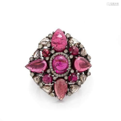 RUBELLITE TOURMALINE AND DIAMOND RING