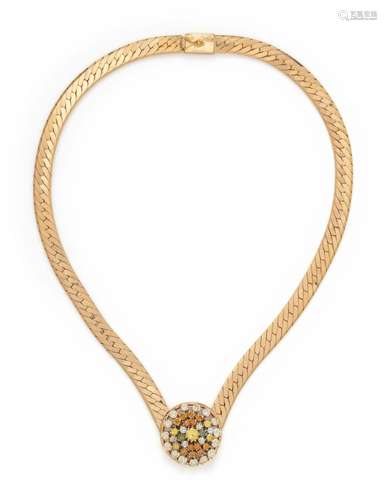 YELLOW GOLD, COLORED DIAMOND AND DIAMOND NECKLACE