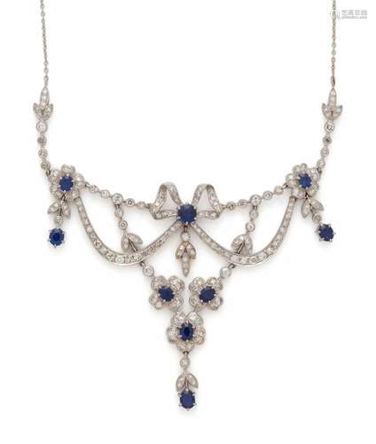 WHITE GOLD, DIAMOND AND SAPPHIRE GARLAND NECKLACE