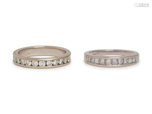 PAIR OF WHITE GOLD AND DIAMOND BANDS