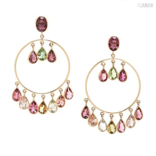 YELLOW GOLD AND MULTICOLOR TOURMALINE EARRINGS