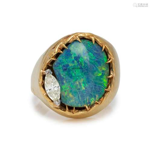 OPAL DOUBLET AND DIAMOND RING