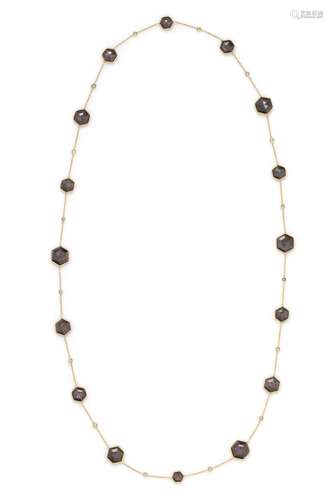 YELLOW GOLD, GREY SAPPHIRE AND DIAMOND NECKLACE