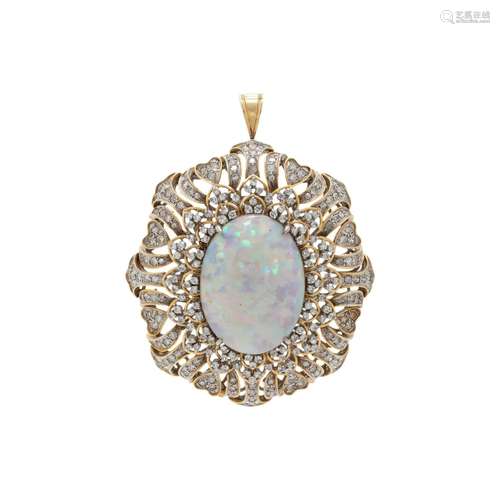 OPAL AND DIAMOND PENDANT/BROOCH