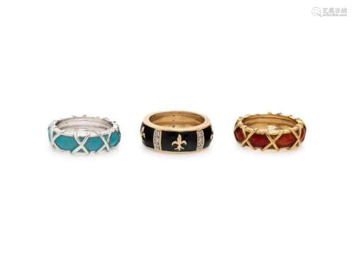 COLLECTION OF GOLD AND ENAMEL BANDS