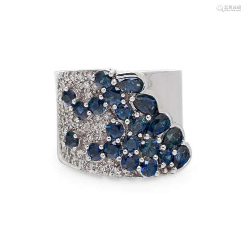SONIA B., SYNTHETIC SAPPHIRE AND DIAMOND RING