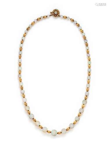 YELLOW GOLD AND OPAL BEAD NECKLACE