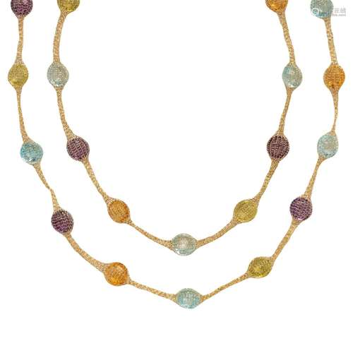 COLLECTION OF YELLOW GOLD AND MULTIGEM NECKLACES