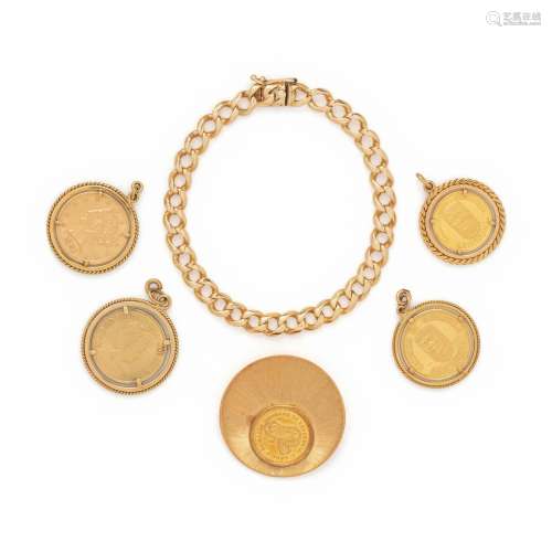 COLLECTION OF YELLOW GOLD AND COIN JEWELRY