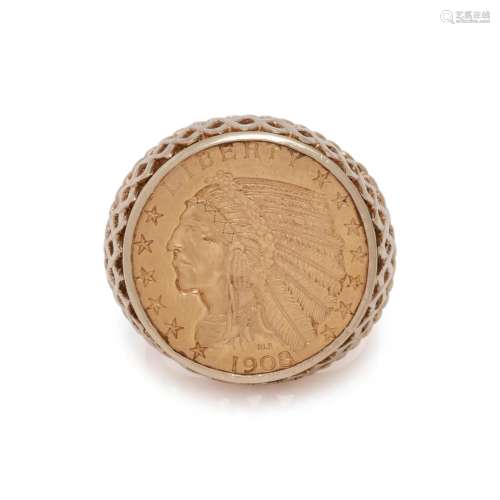 YELLOW GOLD AND COIN RING