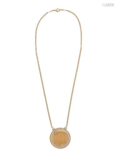 YELLOW GOLD, COIN AND DIAMOND NECKLACE