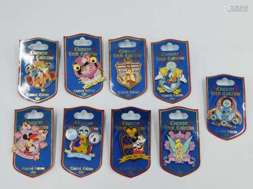 Lot of 9 Character Crest Collection Limited Edition Pins