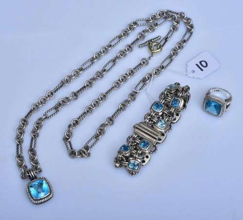 David Yurman Blue Topaz Necklace, Bracelet & Ring