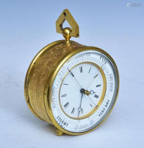 French Brass Barometer Table Clock