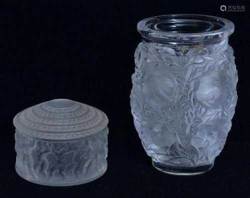 Lalique Frosted Crystal Glass Vase and Dresser Jar