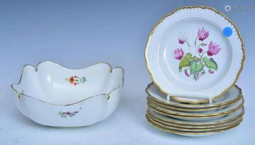 Meissen Porcelain Bowl and Dessert Plates