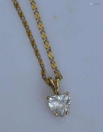 14k Gold Diamond Solitaire Heart Pendant