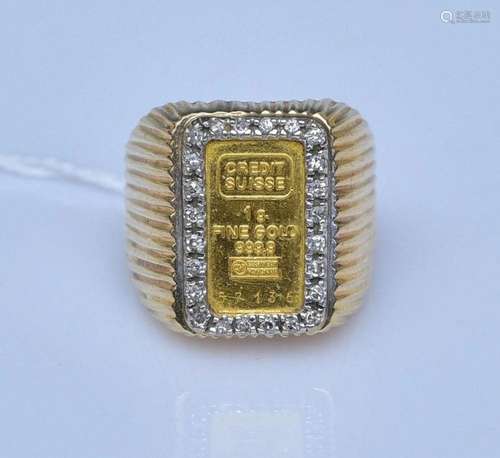 14k Gold Ingot and Diamond Ring