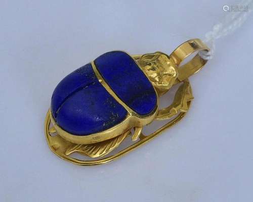 18k Gold Lapis Scarab Pendant