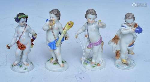 Four Meissen Porcelain Putti Figures