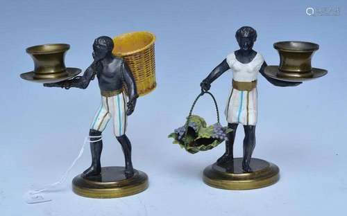 Pair Cold Painted Blackamoor Figural Candlesticks