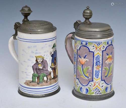 Two Large Dutch Faience Beer Steins