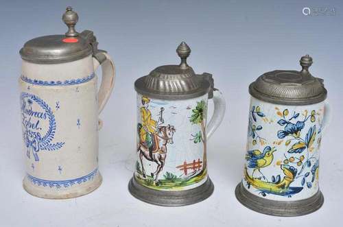 Three Dutch Faience Beer Steins