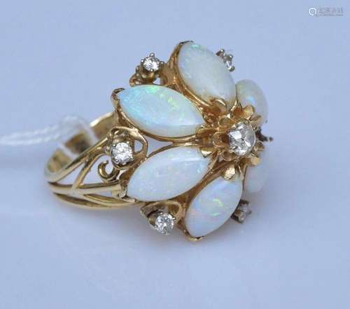14k Gold Opal and Diamond Princess Dome Ring