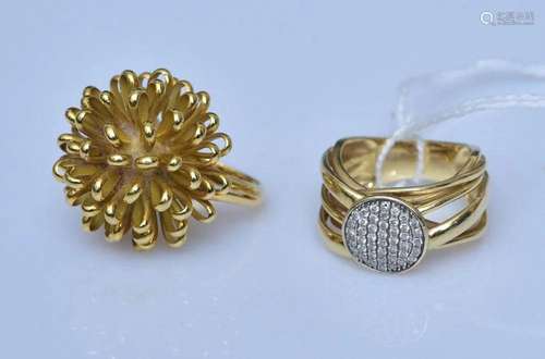 14k Gold Diamond Ring and 18k Gold Sputnik Ring