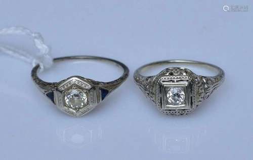 Two 18k Gold Edwardian Diamond Solitaire Rings