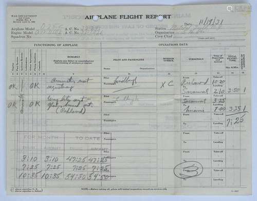 Charles Lindbergh Flight Log