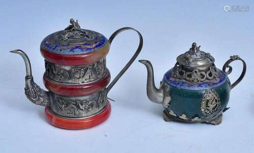 Two Tibetan Cloisonne Tea Pots