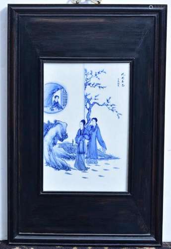 Japanese Blue and White Painted Porcelain Panel