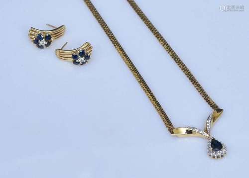 14k Gold Sapphire Necklace and Earrings