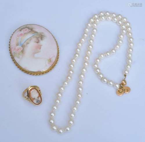 Cameo Ring, Porcelain Plaque and Pearls