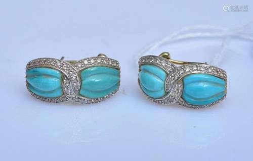 14k Gold Turquoise and Diamond Earrings