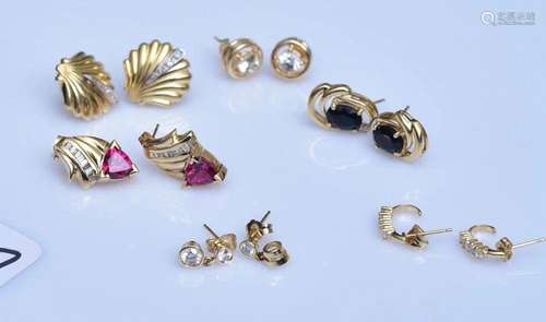 Six Pairs 14k Gold Earrings