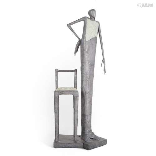 Leslie Hawk Lead & Glass Sculpture Figure w/ Chair