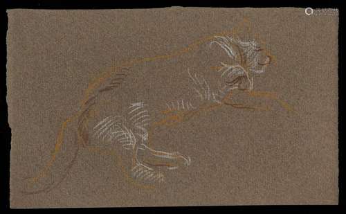 Paul Cadmus Sleeping Cat Crayon on Paper