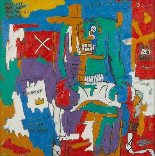 Ras Aykem "Jack Johnson" Oil Painting Basquiat Sty...