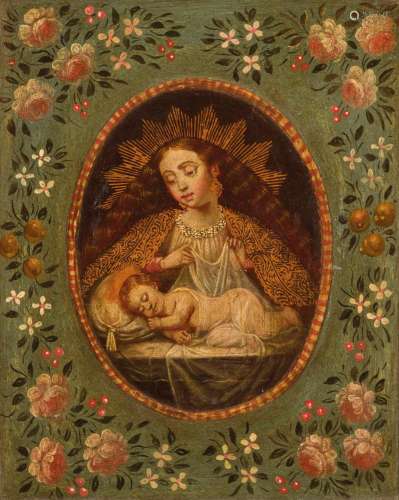 18th C. Colonial School. Virgin with Child
