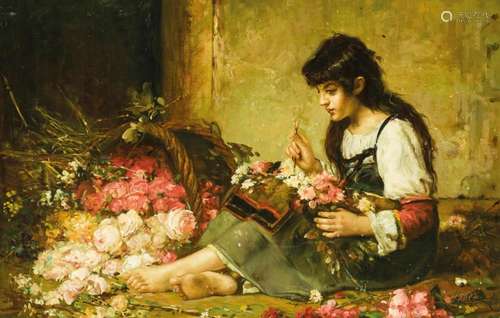 Old European School. flower seller